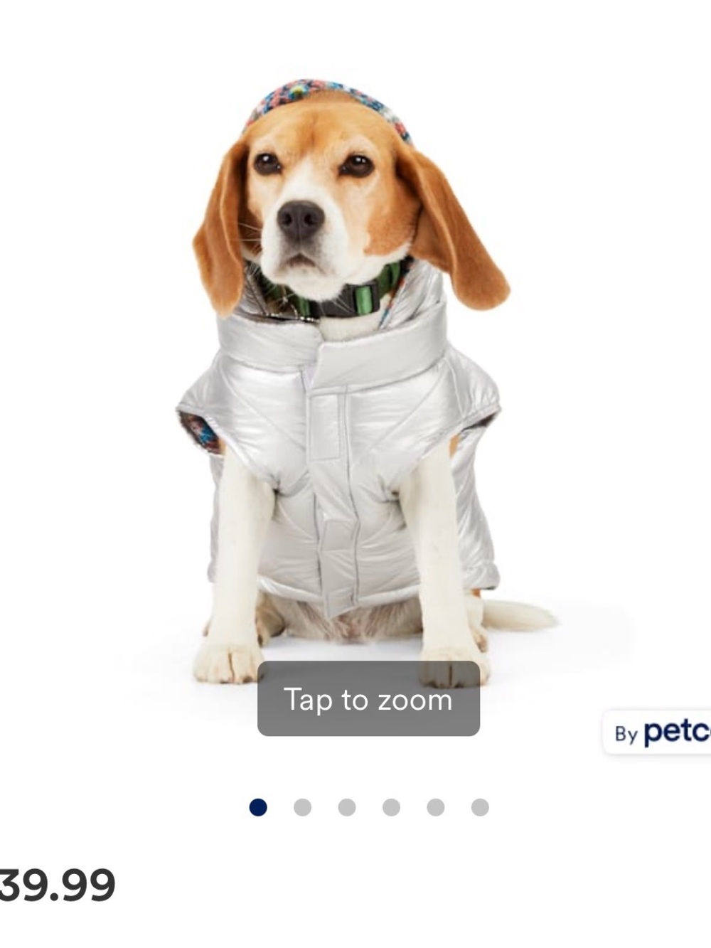 Silver Quilted Puffer Dog Coat with Hood - Picture 3 of 8